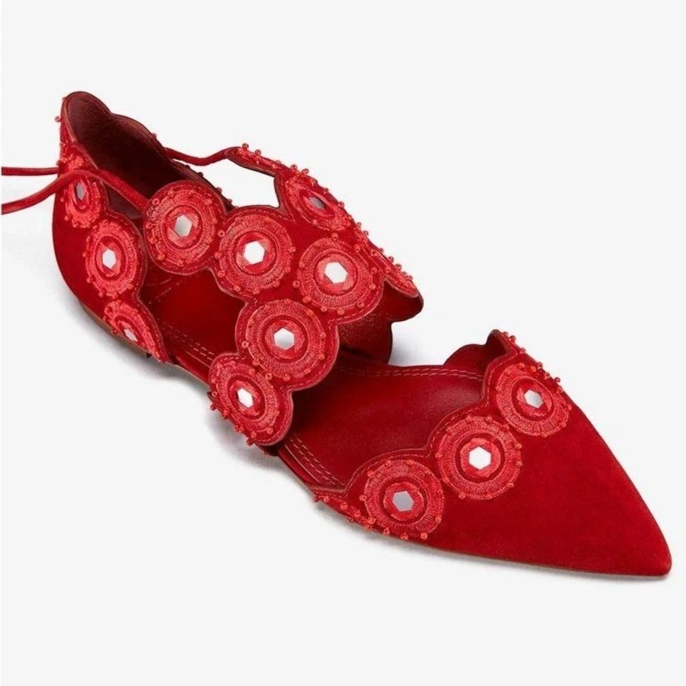 Tory Burch Yasmin D'Orsay Red‎ Suede Flat Size 5 - Picture 13 of 14